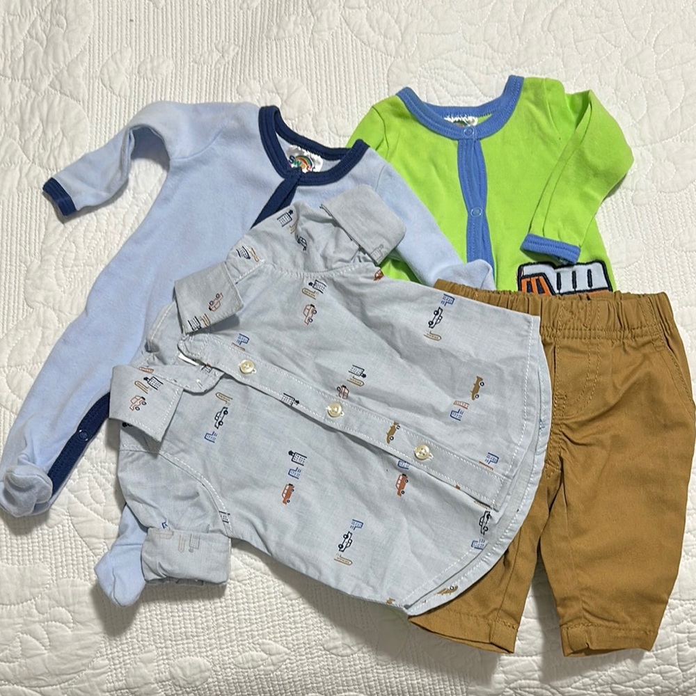Baby Clothing Set - Blue, Green, and Tan
